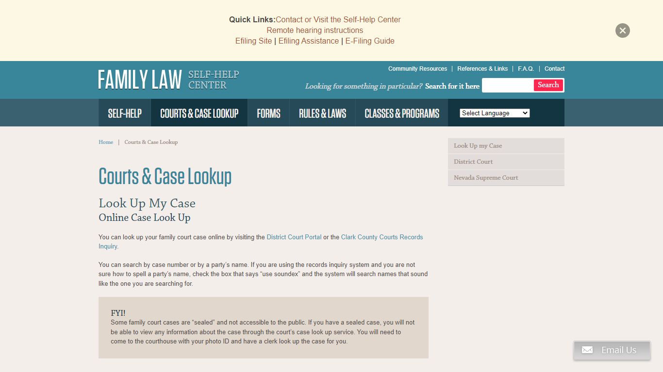 Family Law Self-Help Center - Courts & Case Lookup