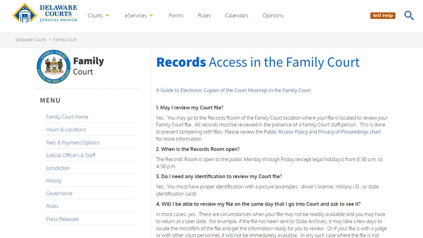 Records Access in the Family Court - Delaware