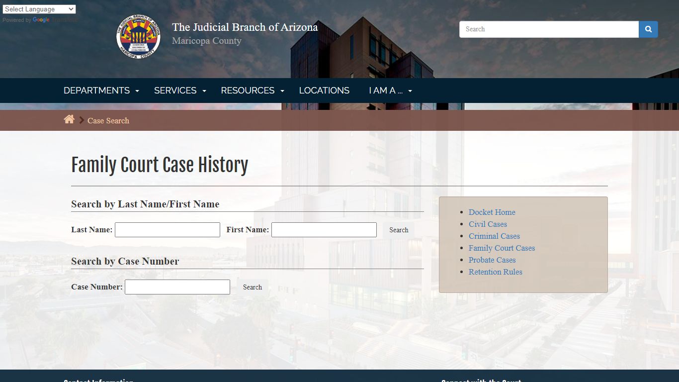 Docket: Family Court Case History - Maricopa County, Arizona